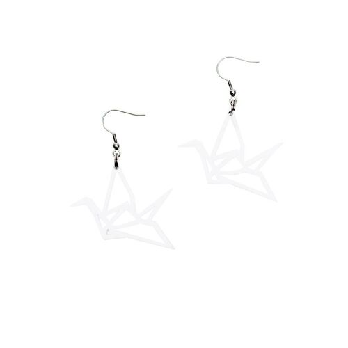 Origami swan mini earrings, white