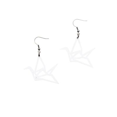 Origami swan mini earrings, white