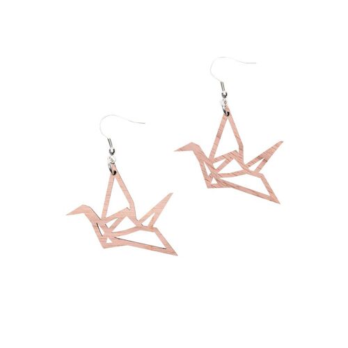Origami swan mini earrings, walnut