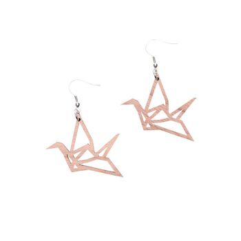 MINI BOUCLES D'OREILLES ORIGAMI CYGNE, NOYER 1