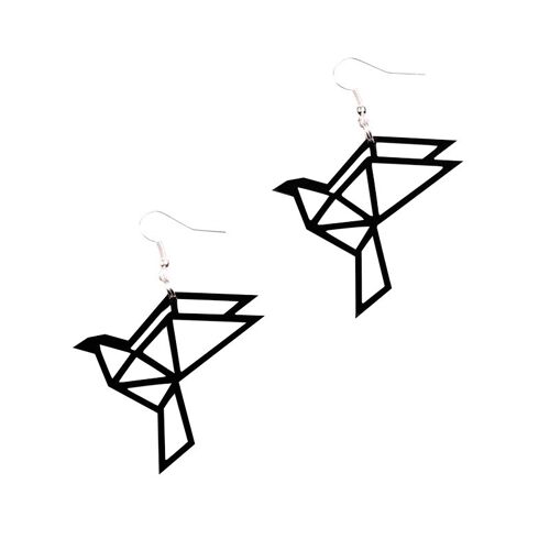 Origami dove earrings, black