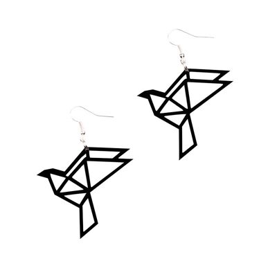 BOUCLES D'OREILLES ORIGAMI COLOMBE, NOIR