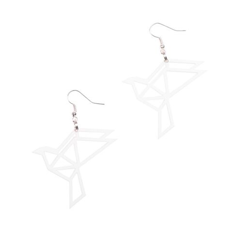 Origami dove earrings, white