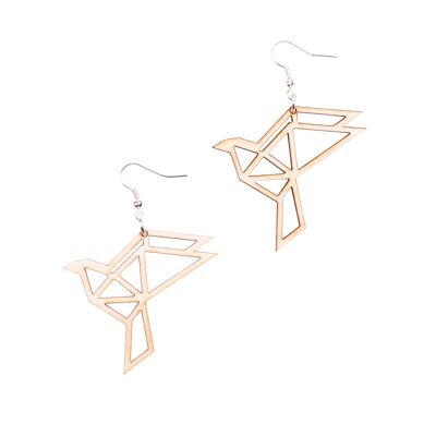 BOUCLES D'OREILLES ORIGAMI COLOMBE, BOULEAU