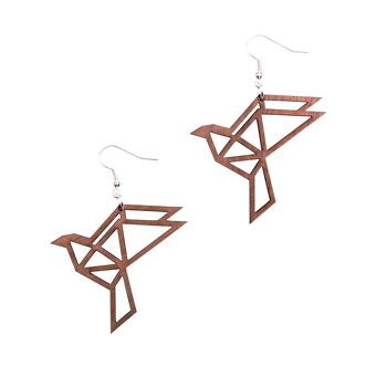 BOUCLES D'OREILLES ORIGAMI COLOMBE, NOYER 1