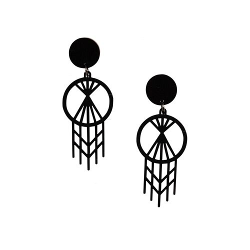 Macrame Sphere Earrings, BLACK