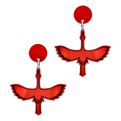 Crane Sphere Earrings, Red