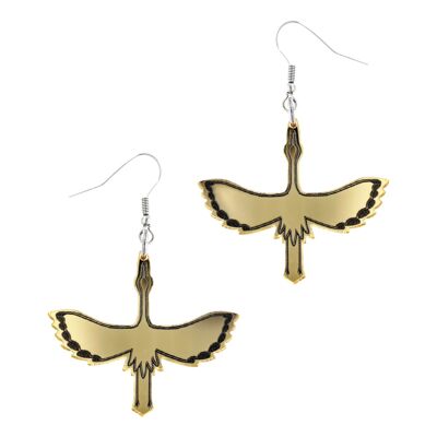 Crane Earrings, Gold Mirror / kultapeili