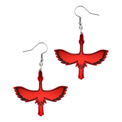 Crane Earrings, Red