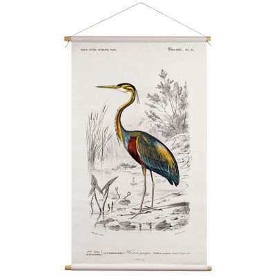Wall cloth Heron Charles D'Orbigny 65x45cm - textile poster with leather cord