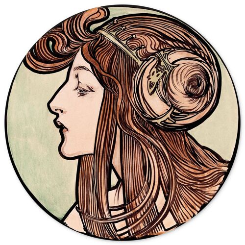 Muurcirkel En profil Alphonse Mucha - 30 cm - wandcirkel