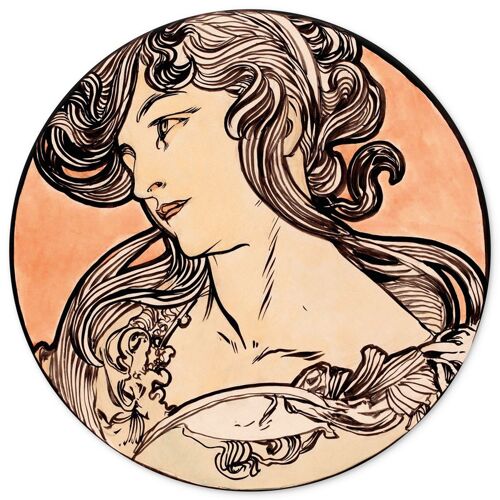 Muurcirkel Sierlijke Vrouw Alphonse Mucha - 30 cm - wandcirkel