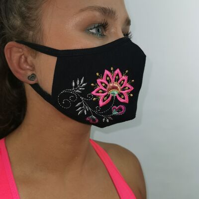 Anemone embroidered face mask - Black