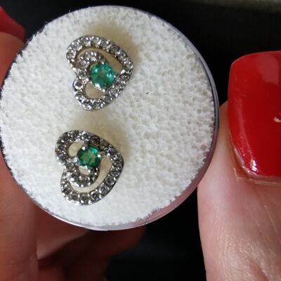 Emeralds and zirconia heart earrings