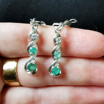 Emeralds zirconia silver long earrings