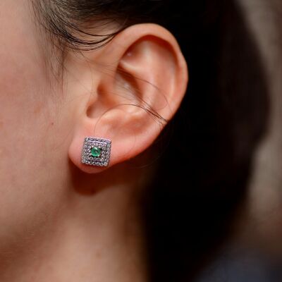 Emeralds and silver squared earrings