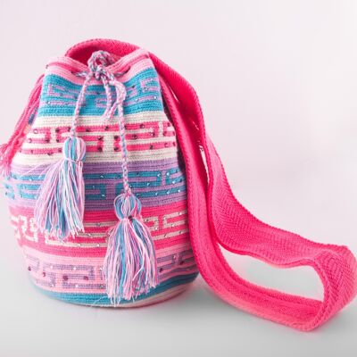 Big multi-colour embellished Wayuu bag