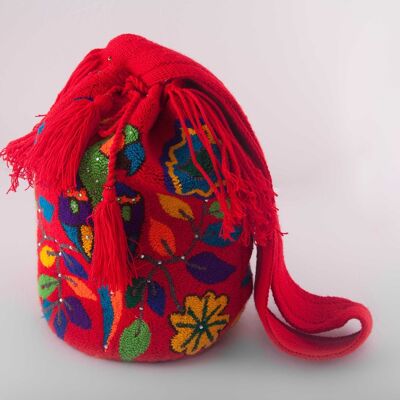 Big red embellished Wayuu bags