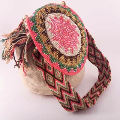 Big embellished brown Wayuu flap bag
