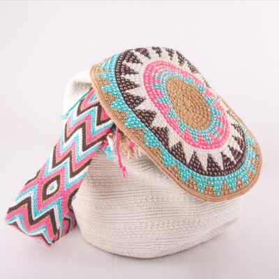 Big embellished white Wayuu flap bag