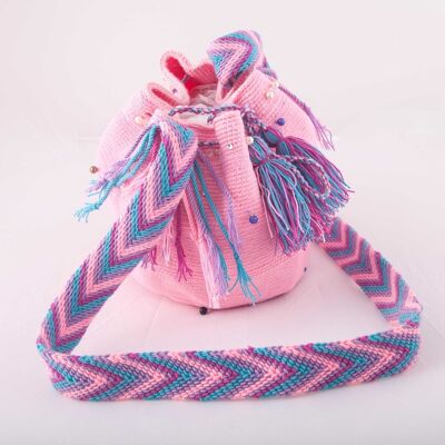 Medium embellished Pink Wayuu shoulder bag