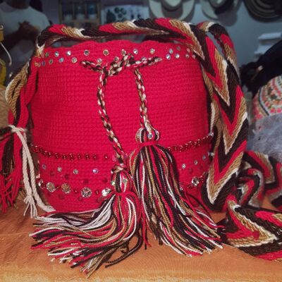 Small embellished red Wayuu bag