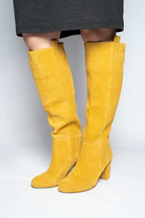 Mustard yellow over-knee boots