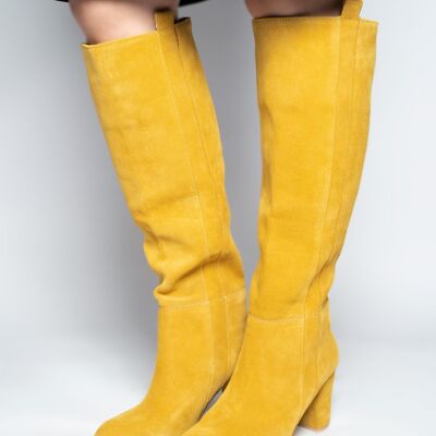 Mustard yellow over-knee boots