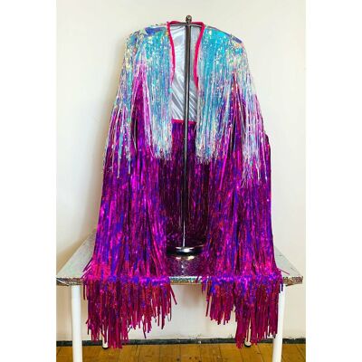 SAMPLE Maxi Pink White and Iridescent Tinsel Jacket Size 14