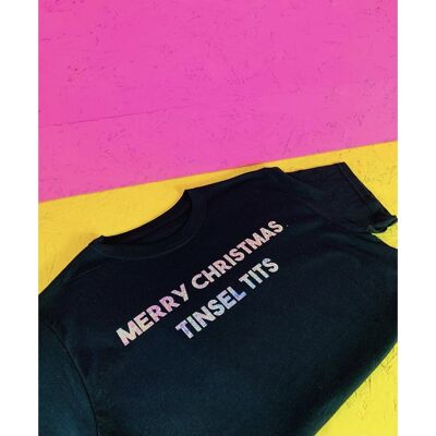 Silver Merry Christmas Tinsel Tits T-Shirt