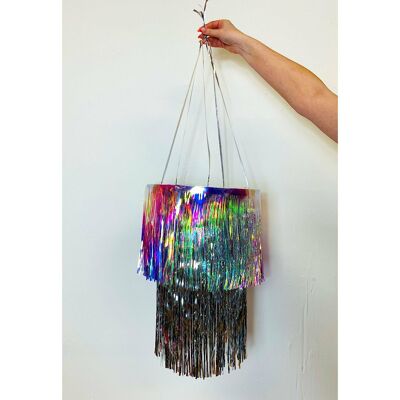 Moondust Silver and Prismatic Tinsel Chandelier