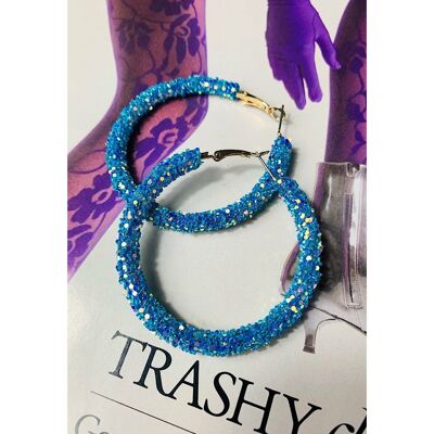 Blue Glitter Hoop Earring