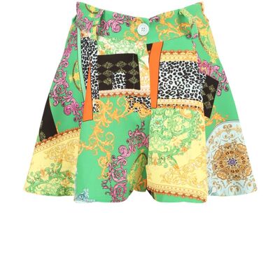 Green Flared Patterned Shorts