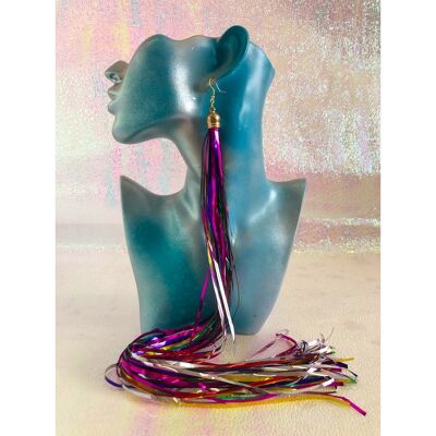 Rainbow & Silver Waist Length Tinsel earrings #95