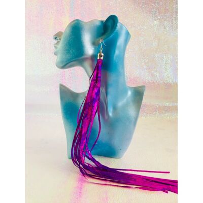 Purple Waist Length Tinsel Earrings #93