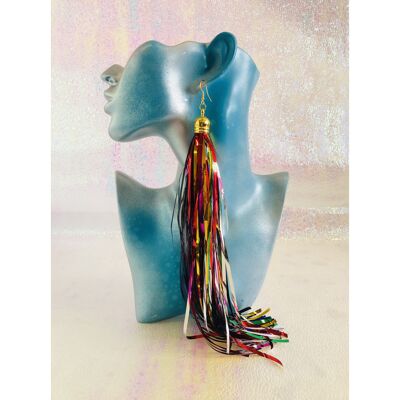 Rainbow Tinsel Earrings Medium #A1
