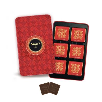 Caja de lápices roja | 12 cuadrados de chocolate con leche