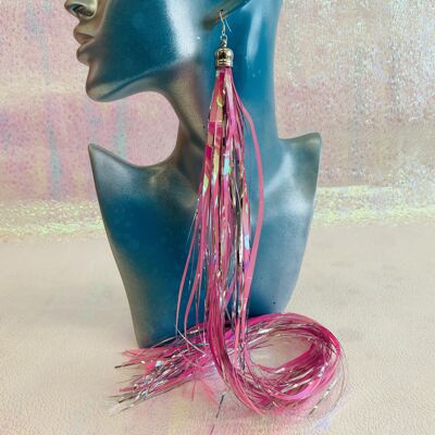 Zero Waste tinsel earrings #22 - Pink