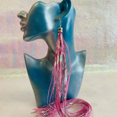 Zero Waste tinsel earrings #22 - Pink