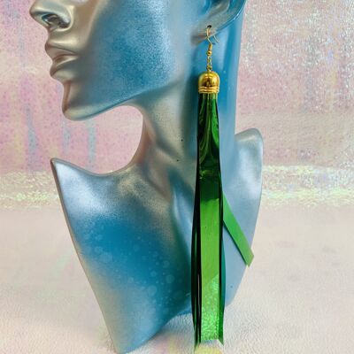Zero Waste tinsel earrings #13 - Green