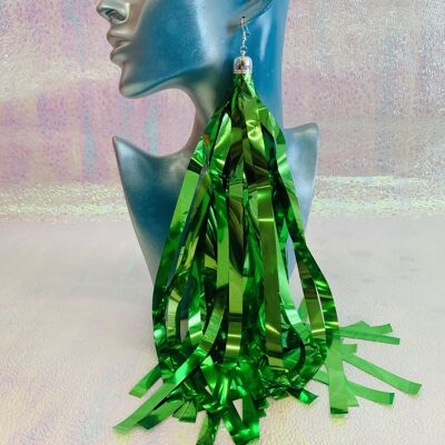 Zero Waste tinsel earrings #10 - green