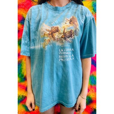 Vintage Tie Dye T-Shirt Large Blue Turtle