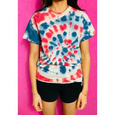 Vintage Tie Dye T-Shirt Small Red Blue Spotty