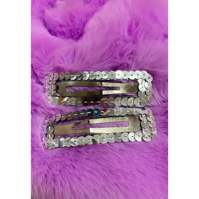 Set of 2 Silver Tone Sequin Rectangle Hair Clips