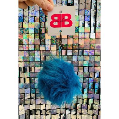 Teal Fluffy Faux Fur  Keyring