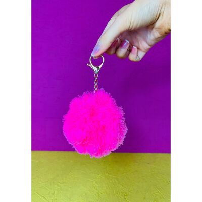 Pink Knitted Pom Pom Key Ring