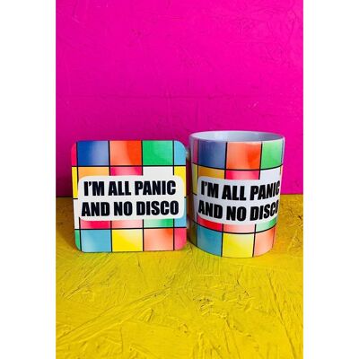 All Panic and No Disco Slogan Mug and Coaster Gift Set