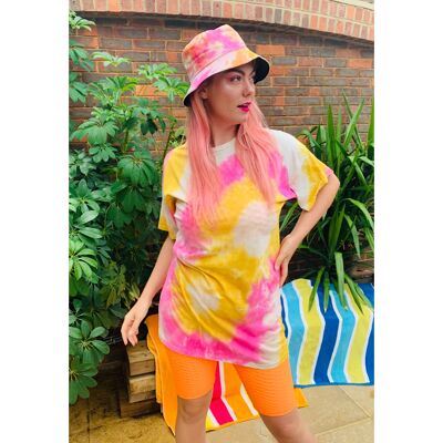 Pink and Yellow Tie Dye Summer Dress