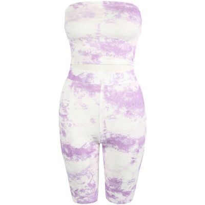 Lilac Tie Dye Bandeau and Cycling Shorts Set