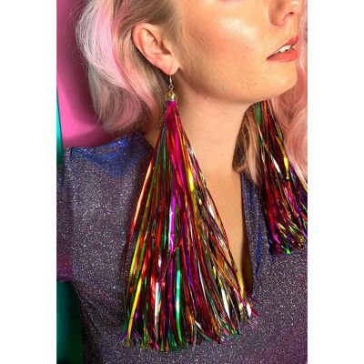 Rainbow Prismatic Tinsel Earrings 2 WEEK PRE-ORDER